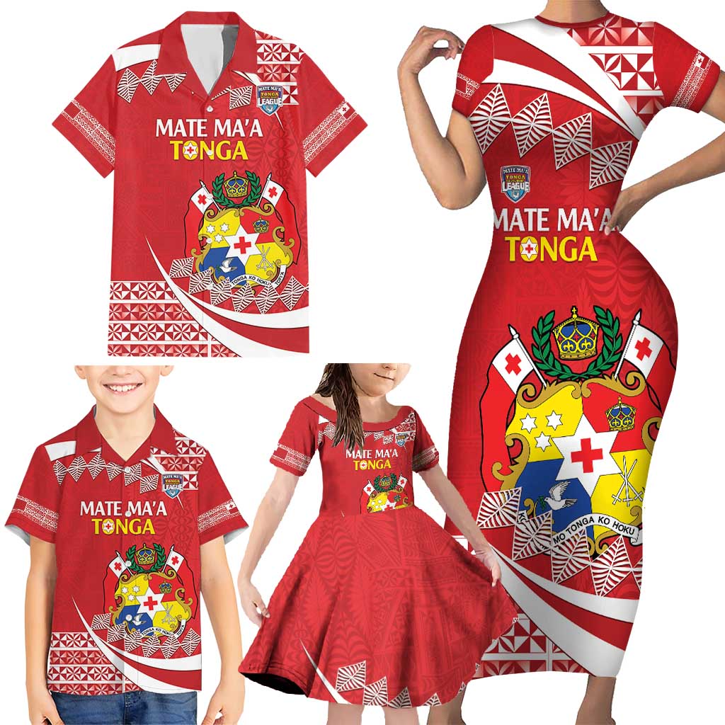 Custom Mate Maa Tonga Family Matching Short Sleeve Bodycon Dress and Hawaiian Shirt 2024 Go Champions LT14 - Polynesian Pride