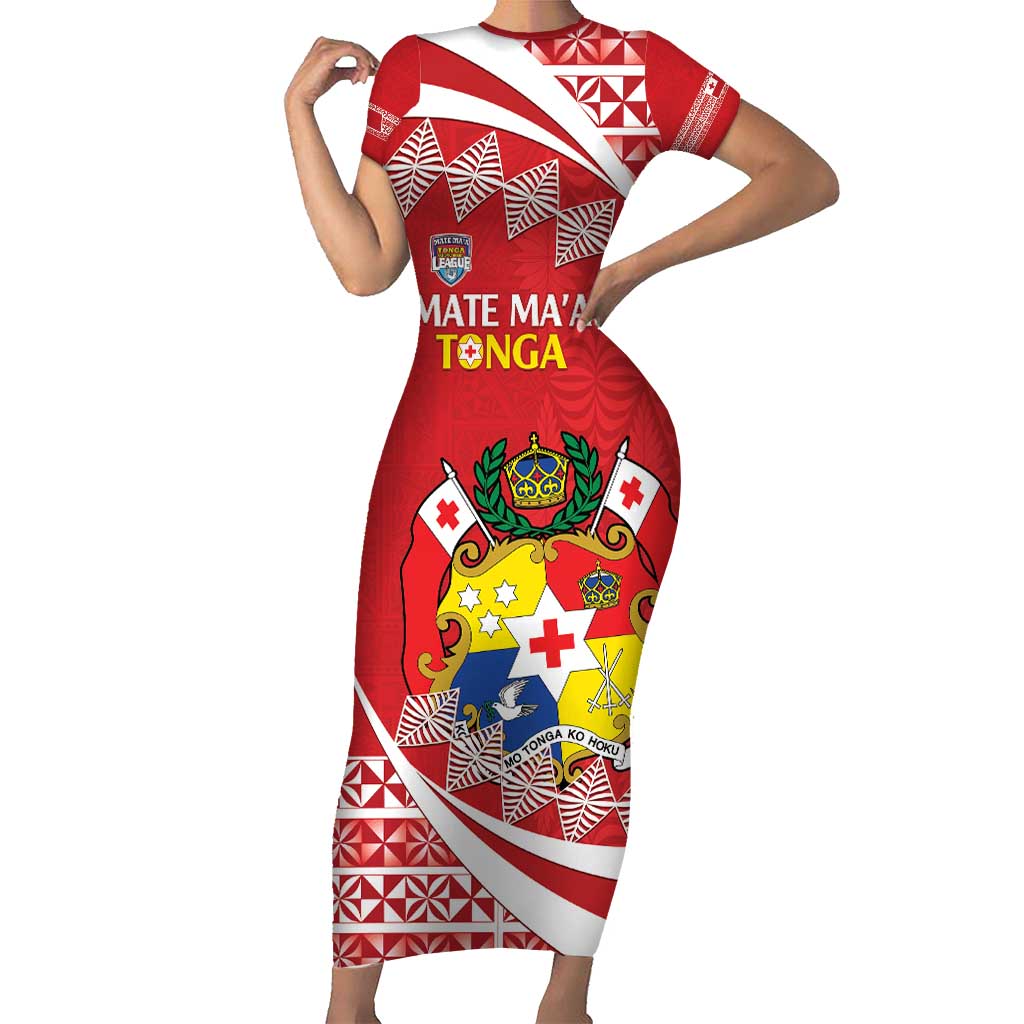 Custom Mate Maa Tonga Family Matching Short Sleeve Bodycon Dress and Hawaiian Shirt 2024 Go Champions LT14 Mom's Dress Red - Polynesian Pride