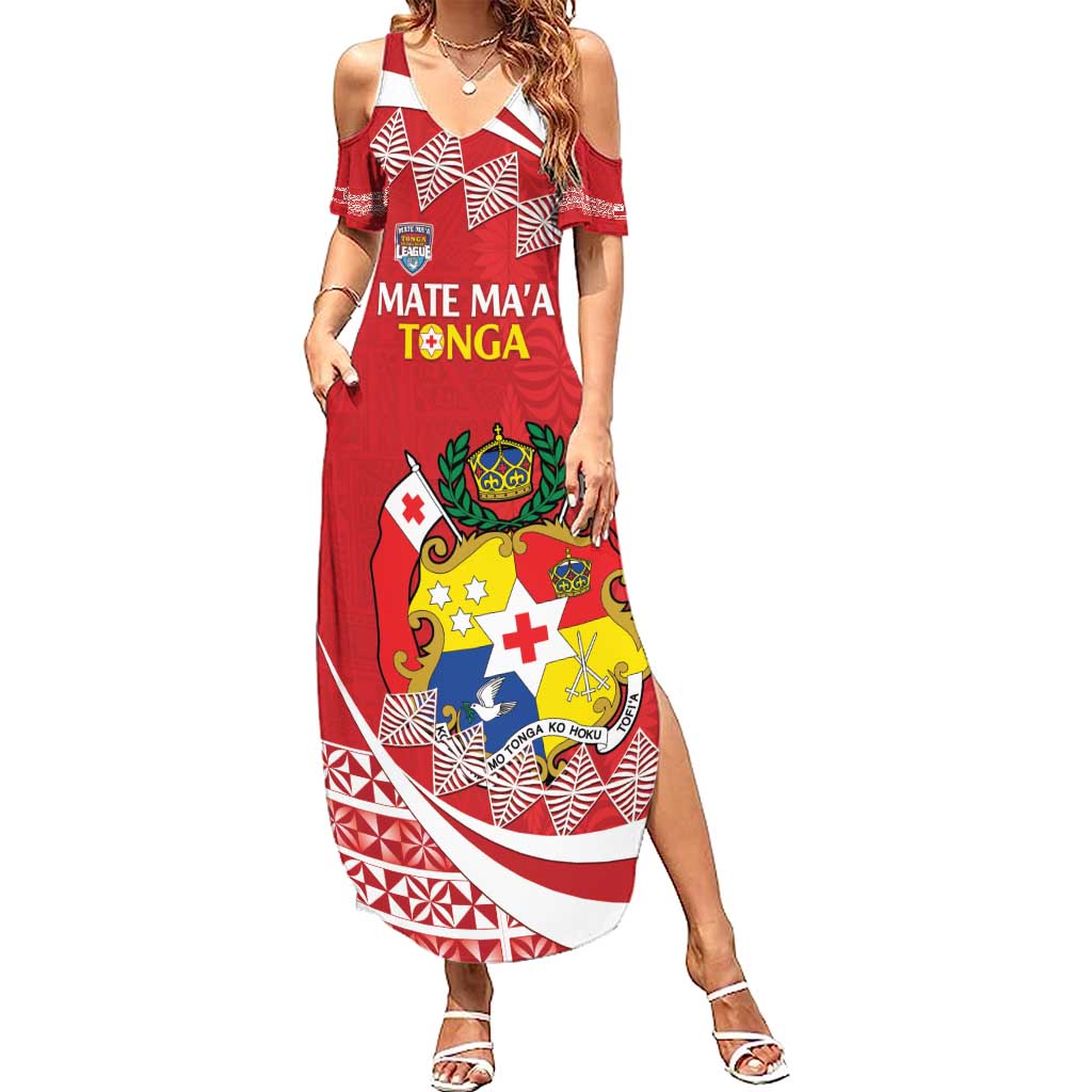 Custom Mate Maa Tonga Family Matching Summer Maxi Dress and Hawaiian Shirt 2024 Go Champions LT14 Mom's Dress Red - Polynesian Pride