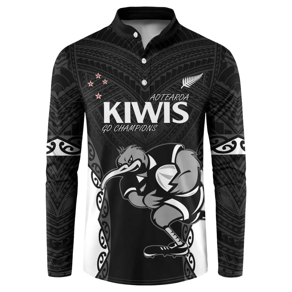 Aotearoa Rugby Custom Button Sweatshirt Maori Kiwi - Mascot Style