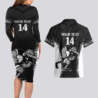Aotearoa Rugby Custom Couples Matching Long Sleeve Bodycon Dress and Hawaiian Shirt Maori Kiwi - Mascot Style LT14 - Polynesian Pride
