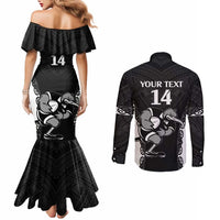 Aotearoa Rugby Custom Couples Matching Mermaid Dress and Long Sleeve Button Shirt Maori Kiwi - Mascot Style LT14 - Polynesian Pride