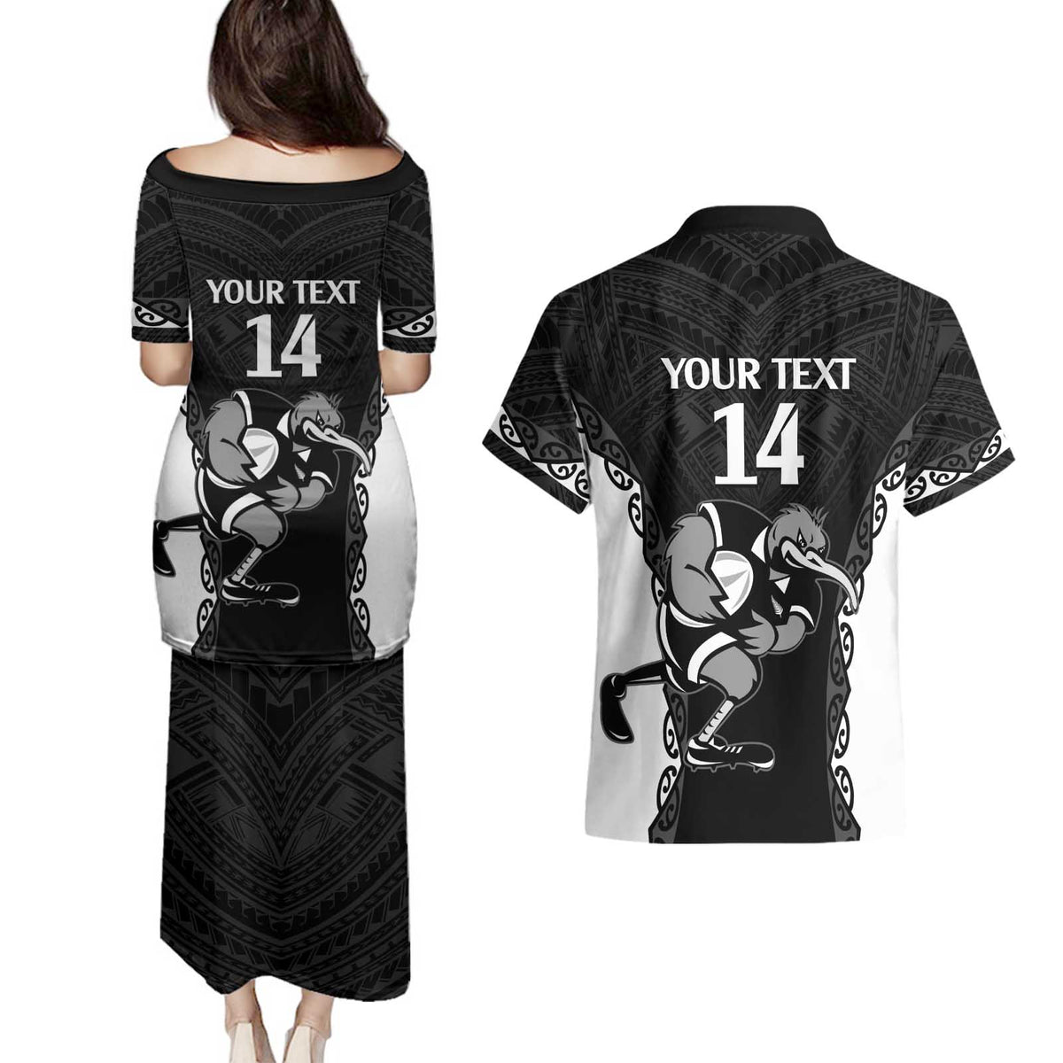 Aotearoa Rugby Custom Couples Matching Puletasi and Hawaiian Shirt Maori Kiwi - Mascot Style