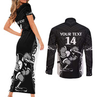 Aotearoa Rugby Custom Couples Matching Short Sleeve Bodycon Dress and Long Sleeve Button Shirt Maori Kiwi - Mascot Style LT14 - Polynesian Pride