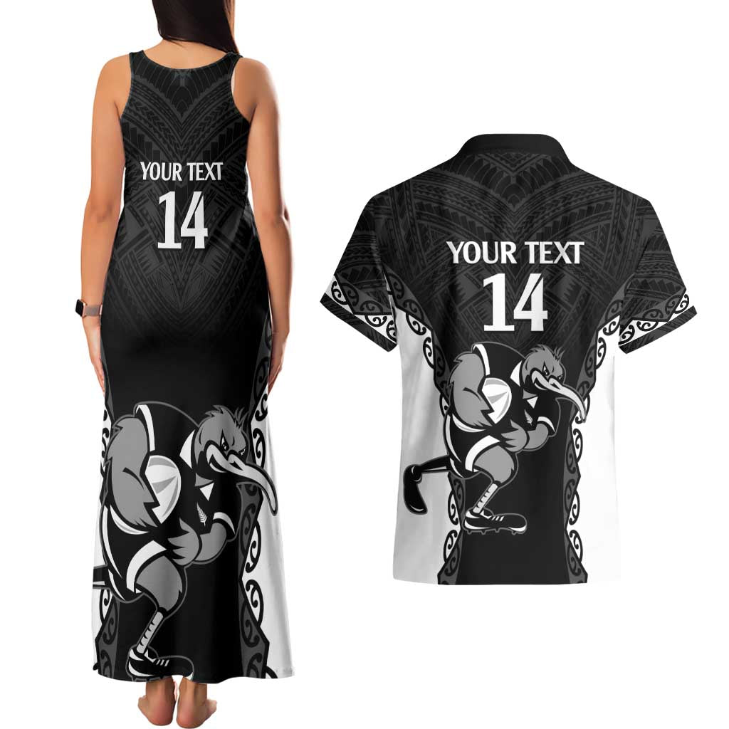 Aotearoa Rugby Custom Couples Matching Tank Maxi Dress and Hawaiian Shirt Maori Kiwi - Mascot Style LT14 - Polynesian Pride