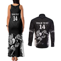 Aotearoa Rugby Custom Couples Matching Tank Maxi Dress and Long Sleeve Button Shirt Maori Kiwi - Mascot Style LT14 - Polynesian Pride