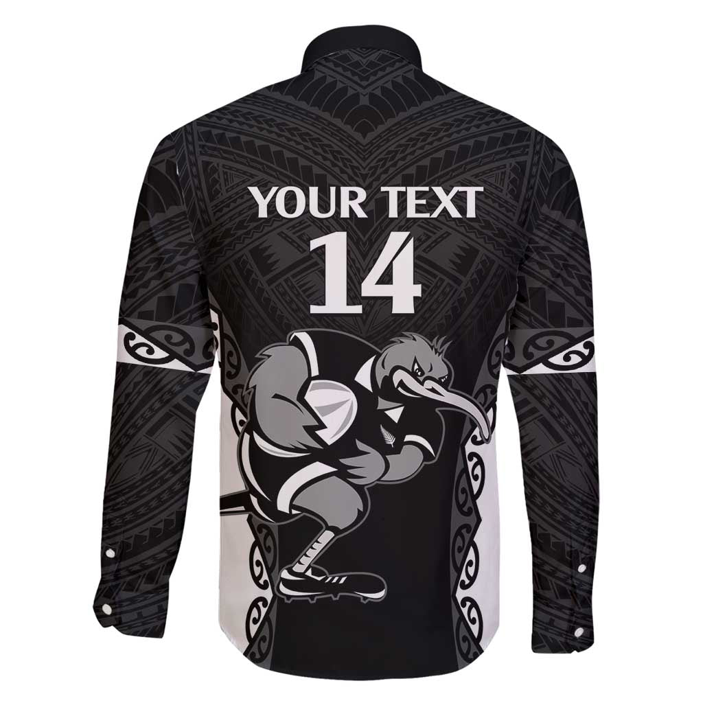 Aotearoa Rugby Custom Family Matching Long Sleeve Bodycon Dress and Hawaiian Shirt Maori Kiwi - Mascot Style LT14 - Polynesian Pride