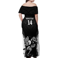 Aotearoa Rugby Custom Family Matching Off Shoulder Maxi Dress and Hawaiian Shirt Maori Kiwi - Mascot Style LT14 - Polynesian Pride