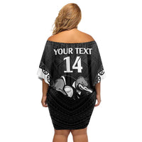 Aotearoa Rugby Custom Family Matching Off Shoulder Short Dress and Hawaiian Shirt Maori Kiwi - Mascot Style LT14 - Polynesian Pride