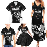 Aotearoa Rugby Custom Family Matching Summer Maxi Dress and Hawaiian Shirt Maori Kiwi - Mascot Style LT14 - Polynesian Pride