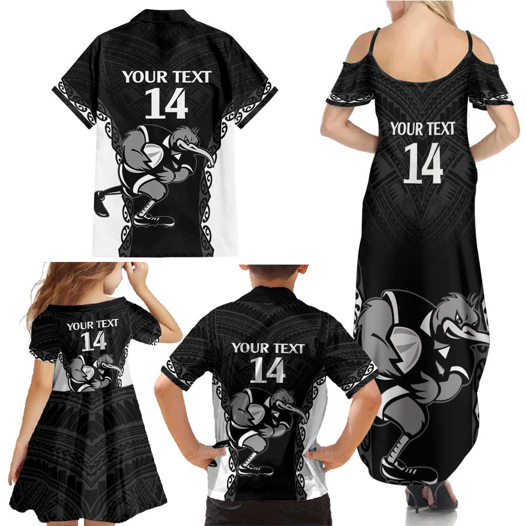Aotearoa Rugby Custom Family Matching Summer Maxi Dress and Hawaiian Shirt Maori Kiwi - Mascot Style LT14 - Polynesian Pride