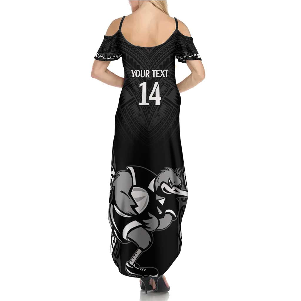 Aotearoa Rugby Custom Family Matching Summer Maxi Dress and Hawaiian Shirt Maori Kiwi - Mascot Style LT14 - Polynesian Pride