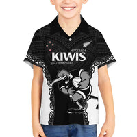 Aotearoa Rugby Custom Family Matching Tank Maxi Dress and Hawaiian Shirt Maori Kiwi - Mascot Style LT14 Son's Shirt Black - Polynesian Pride