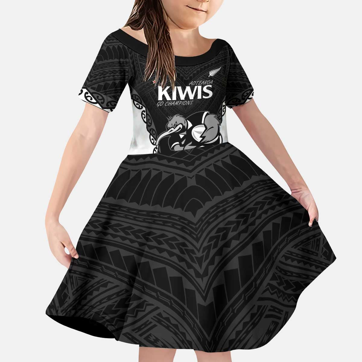 Aotearoa Rugby Custom Kid Short Sleeve Dress Maori Kiwi - Mascot Style