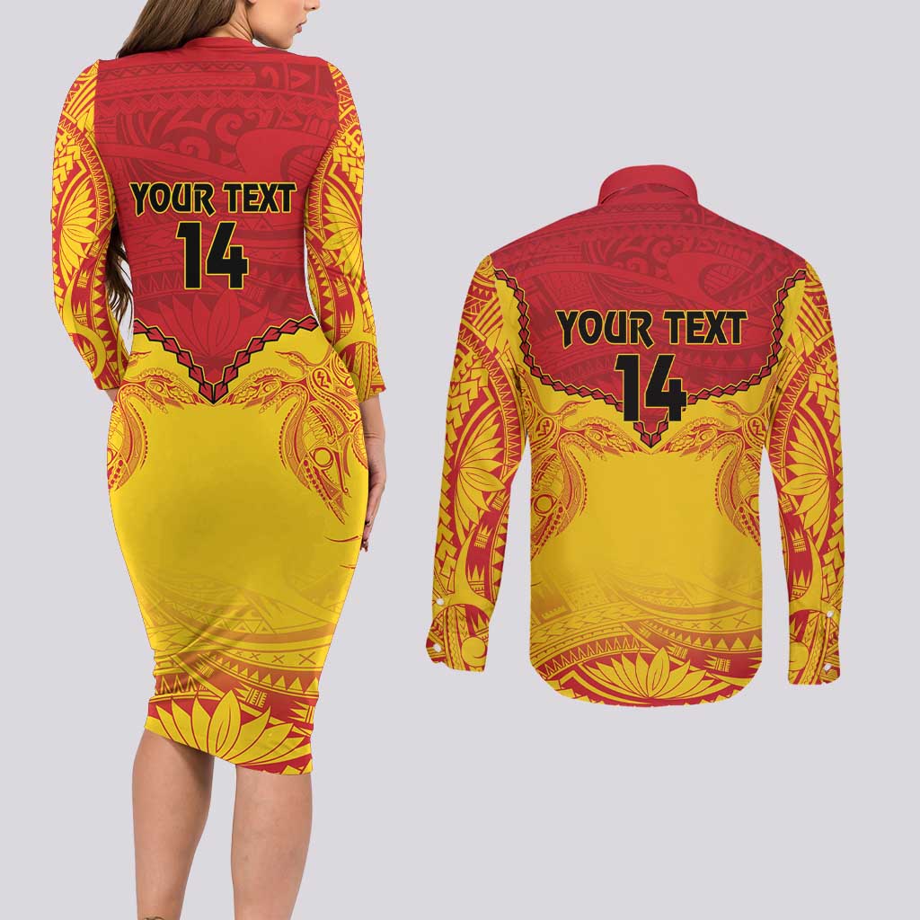 Papua New Guinea Rugby Custom Couples Matching Long Sleeve Bodycon Dress and Long Sleeve Button Shirt Go Kumuls PNG - Polynesian Pattern LT14 - Polynesian Pride