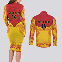Papua New Guinea Rugby Custom Couples Matching Long Sleeve Bodycon Dress and Long Sleeve Button Shirt Go Kumuls PNG - Polynesian Pattern LT14 - Polynesian Pride