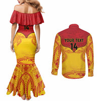 Papua New Guinea Rugby Custom Couples Matching Mermaid Dress and Long Sleeve Button Shirt Go Kumuls PNG - Polynesian Pattern LT14 - Polynesian Pride