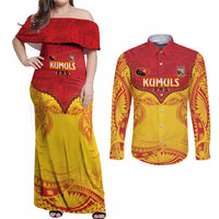 Papua New Guinea Rugby Custom Couples Matching Off Shoulder Maxi Dress and Long Sleeve Button Shirt Go Kumuls PNG - Polynesian Pattern LT14 Yellow - Polynesian Pride