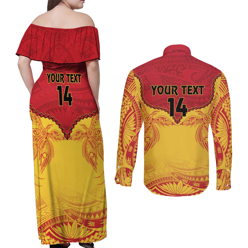 Papua New Guinea Rugby Custom Couples Matching Off Shoulder Maxi Dress and Long Sleeve Button Shirt Go Kumuls PNG - Polynesian Pattern LT14 - Polynesian Pride