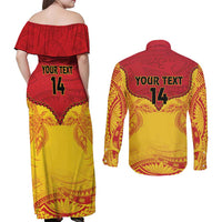 Papua New Guinea Rugby Custom Couples Matching Off Shoulder Maxi Dress and Long Sleeve Button Shirt Go Kumuls PNG - Polynesian Pattern LT14 - Polynesian Pride