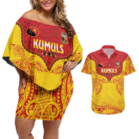 Papua New Guinea Rugby Custom Couples Matching Off Shoulder Short Dress and Hawaiian Shirt Go Kumuls PNG - Polynesian Pattern LT14 Yellow - Polynesian Pride
