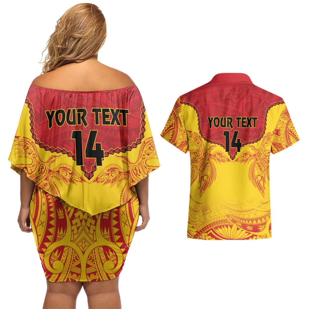 Papua New Guinea Rugby Custom Couples Matching Off Shoulder Short Dress and Hawaiian Shirt Go Kumuls PNG - Polynesian Pattern LT14 - Polynesian Pride