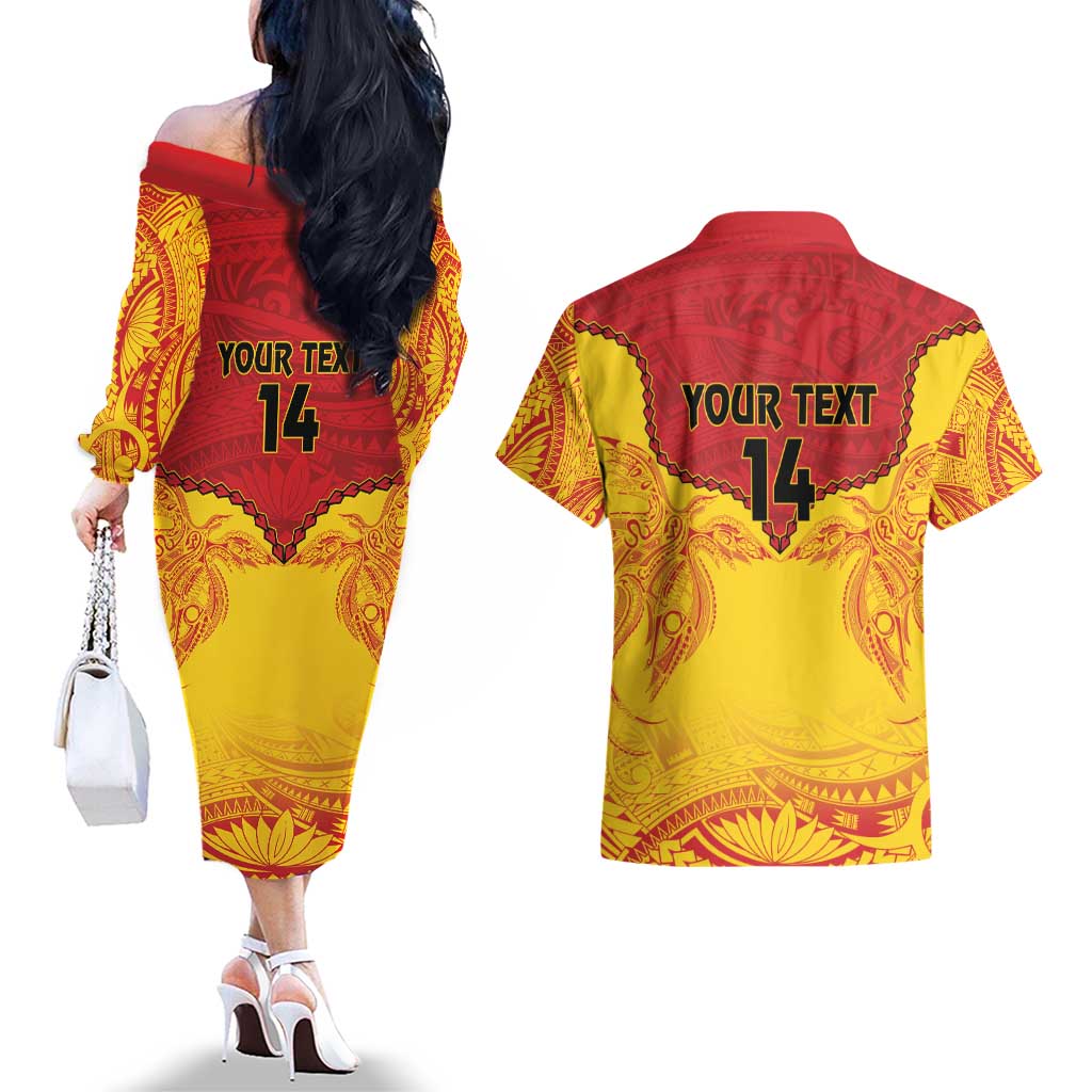 Papua New Guinea Rugby Custom Couples Matching Off The Shoulder Long Sleeve Dress and Hawaiian Shirt Go Kumuls PNG - Polynesian Pattern LT14 - Polynesian Pride