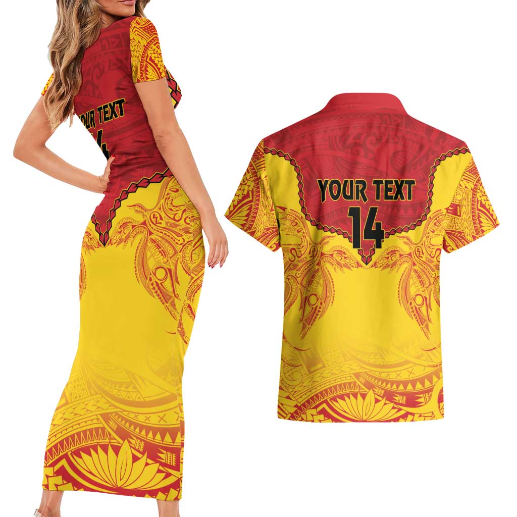 Papua New Guinea Rugby Custom Couples Matching Short Sleeve Bodycon Dress and Hawaiian Shirt Go Kumuls PNG - Polynesian Pattern LT14 - Polynesian Pride