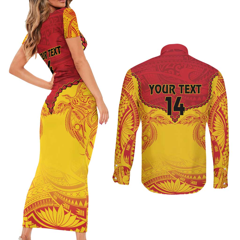 Papua New Guinea Rugby Custom Couples Matching Short Sleeve Bodycon Dress and Long Sleeve Button Shirt Go Kumuls PNG - Polynesian Pattern LT14 - Polynesian Pride