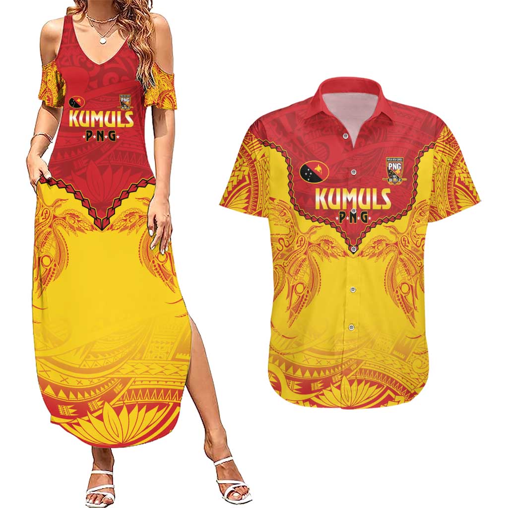 Papua New Guinea Rugby Custom Couples Matching Summer Maxi Dress and Hawaiian Shirt Go Kumuls PNG - Polynesian Pattern LT14 Yellow - Polynesian Pride