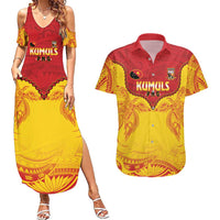 Papua New Guinea Rugby Custom Couples Matching Summer Maxi Dress and Hawaiian Shirt Go Kumuls PNG - Polynesian Pattern LT14 Yellow - Polynesian Pride