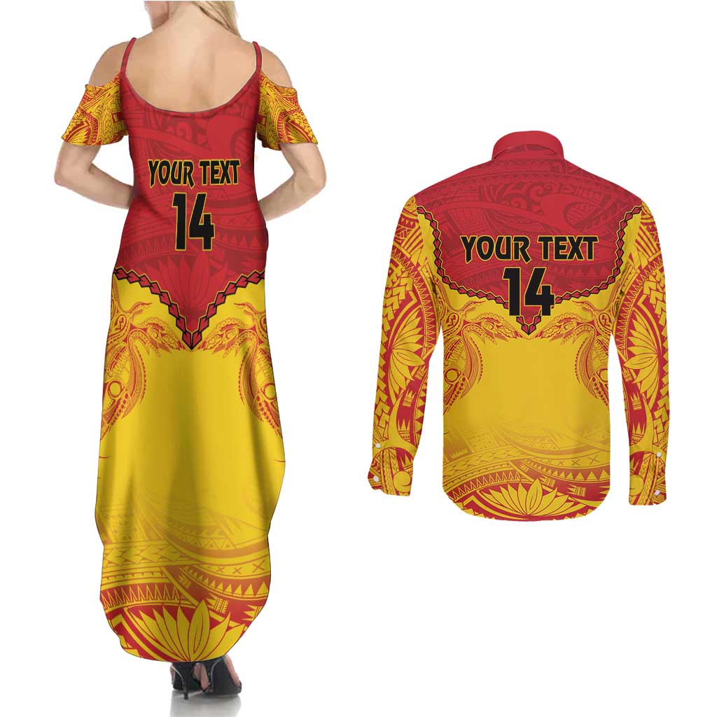 Papua New Guinea Rugby Custom Couples Matching Summer Maxi Dress and Long Sleeve Button Shirt Go Kumuls PNG - Polynesian Pattern LT14 - Polynesian Pride