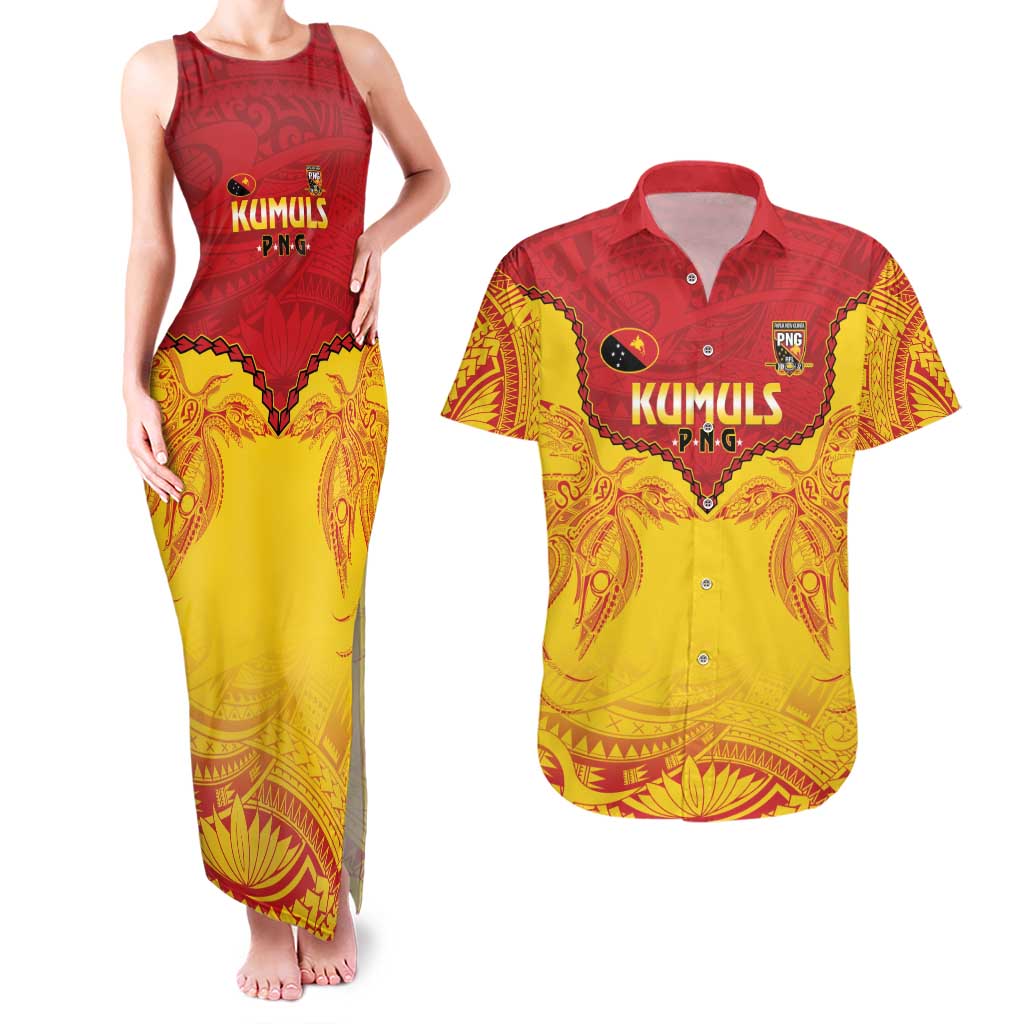 Papua New Guinea Rugby Custom Couples Matching Tank Maxi Dress and Hawaiian Shirt Go Kumuls PNG - Polynesian Pattern LT14 Yellow - Polynesian Pride