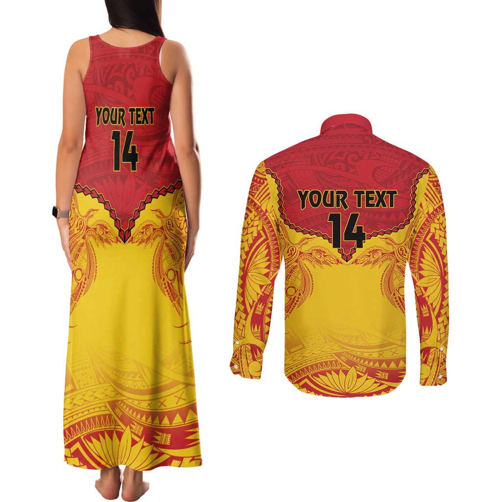 Papua New Guinea Rugby Custom Couples Matching Tank Maxi Dress and Long Sleeve Button Shirt Go Kumuls PNG - Polynesian Pattern LT14 - Polynesian Pride
