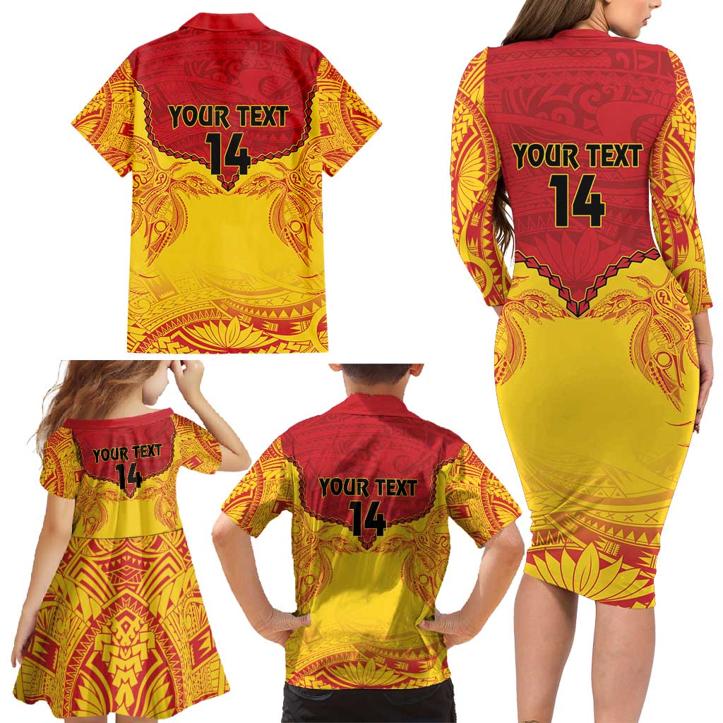 Papua New Guinea Rugby Custom Family Matching Long Sleeve Bodycon Dress and Hawaiian Shirt Go Kumuls PNG - Polynesian Pattern LT14 - Polynesian Pride