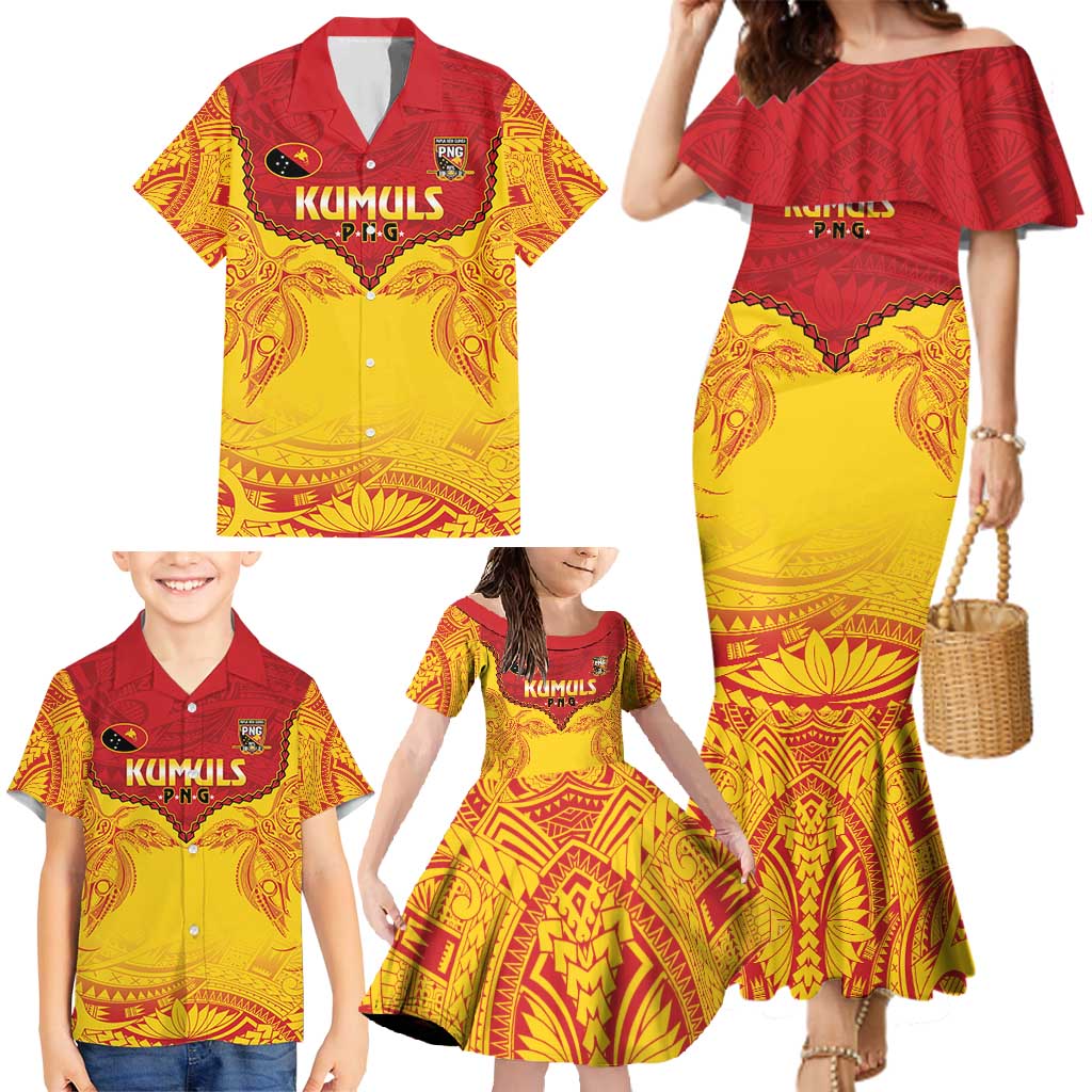 Papua New Guinea Rugby Custom Family Matching Mermaid Dress and Hawaiian Shirt Go Kumuls PNG - Polynesian Pattern LT14 - Polynesian Pride