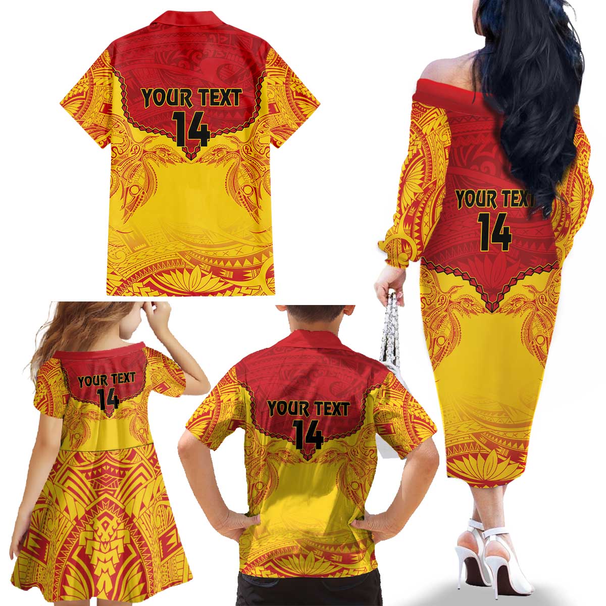 Papua New Guinea Rugby Custom Family Matching Off The Shoulder Long Sleeve Dress and Hawaiian Shirt Go Kumuls PNG - Polynesian Pattern LT14 - Polynesian Pride