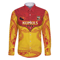 Papua New Guinea Rugby Custom Family Matching Off The Shoulder Long Sleeve Dress and Hawaiian Shirt Go Kumuls PNG - Polynesian Pattern LT14 Dad's Shirt - Long Sleeve Yellow - Polynesian Pride