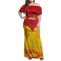 Papua New Guinea Rugby Custom Family Matching Off Shoulder Maxi Dress and Hawaiian Shirt Go Kumuls PNG - Polynesian Pattern LT14 Mom's Dress Yellow - Polynesian Pride