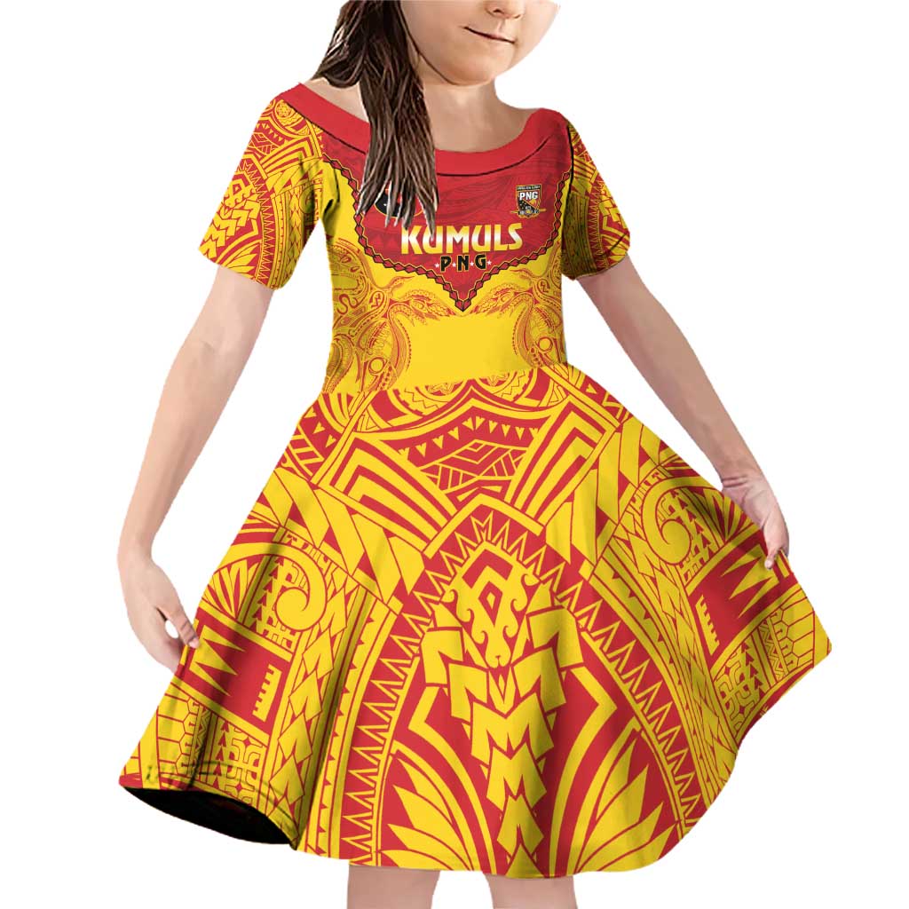 Papua New Guinea Rugby Custom Family Matching Off Shoulder Short Dress and Hawaiian Shirt Go Kumuls PNG - Polynesian Pattern LT14 Daughter's Dress Yellow - Polynesian Pride