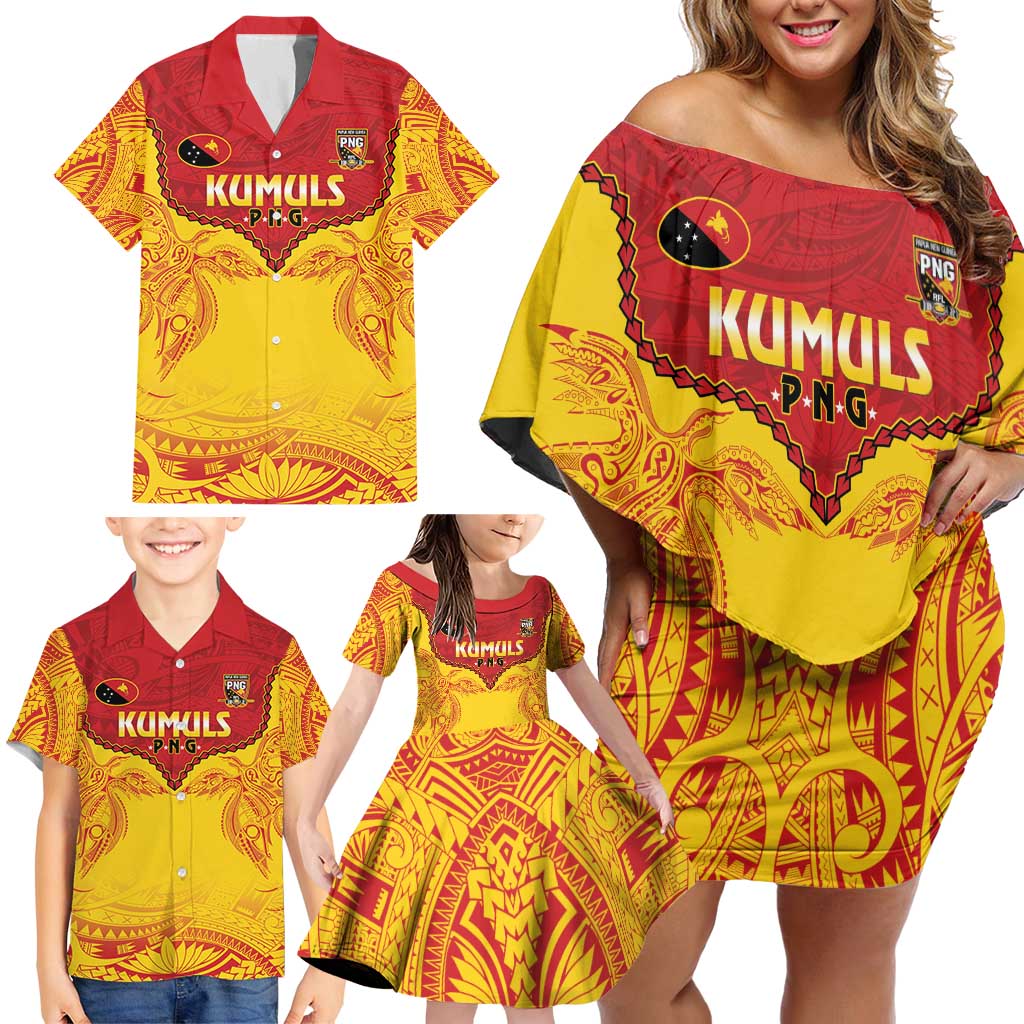 Papua New Guinea Rugby Custom Family Matching Off Shoulder Short Dress and Hawaiian Shirt Go Kumuls PNG - Polynesian Pattern LT14 - Polynesian Pride