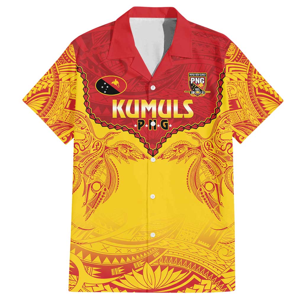 Papua New Guinea Rugby Custom Family Matching Off Shoulder Short Dress and Hawaiian Shirt Go Kumuls PNG - Polynesian Pattern LT14 Dad's Shirt - Short Sleeve Yellow - Polynesian Pride