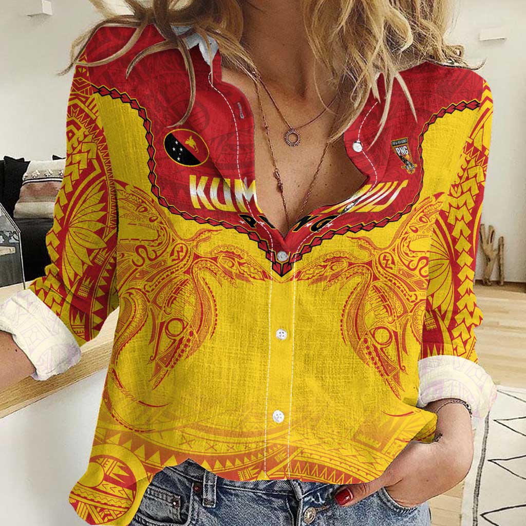 Papua New Guinea Rugby Custom Women Casual Shirt Go Kumuls PNG - Polynesian Pattern LT14 Female Yellow - Polynesian Pride