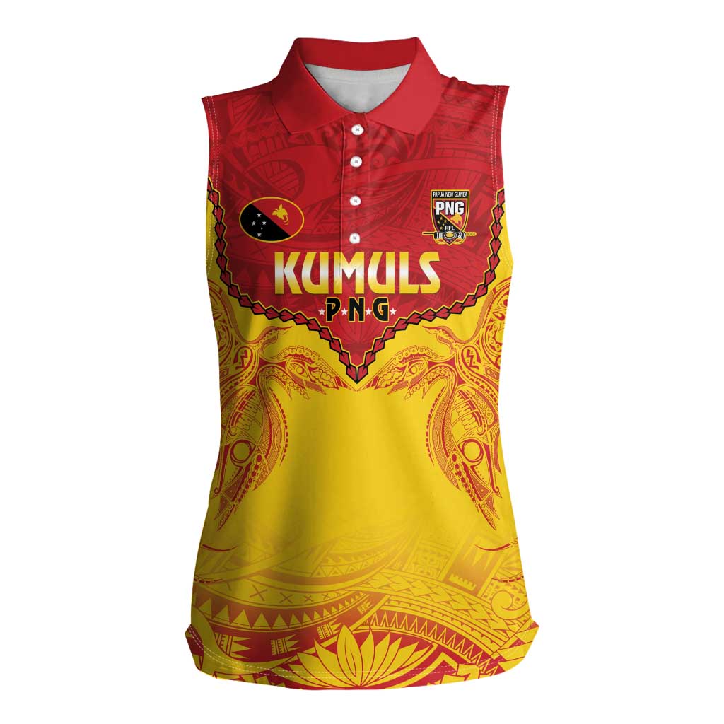 Papua New Guinea Rugby Custom Women Sleeveless Polo Shirt Go Kumuls PNG - Polynesian Pattern LT14 Female Yellow - Polynesian Pride