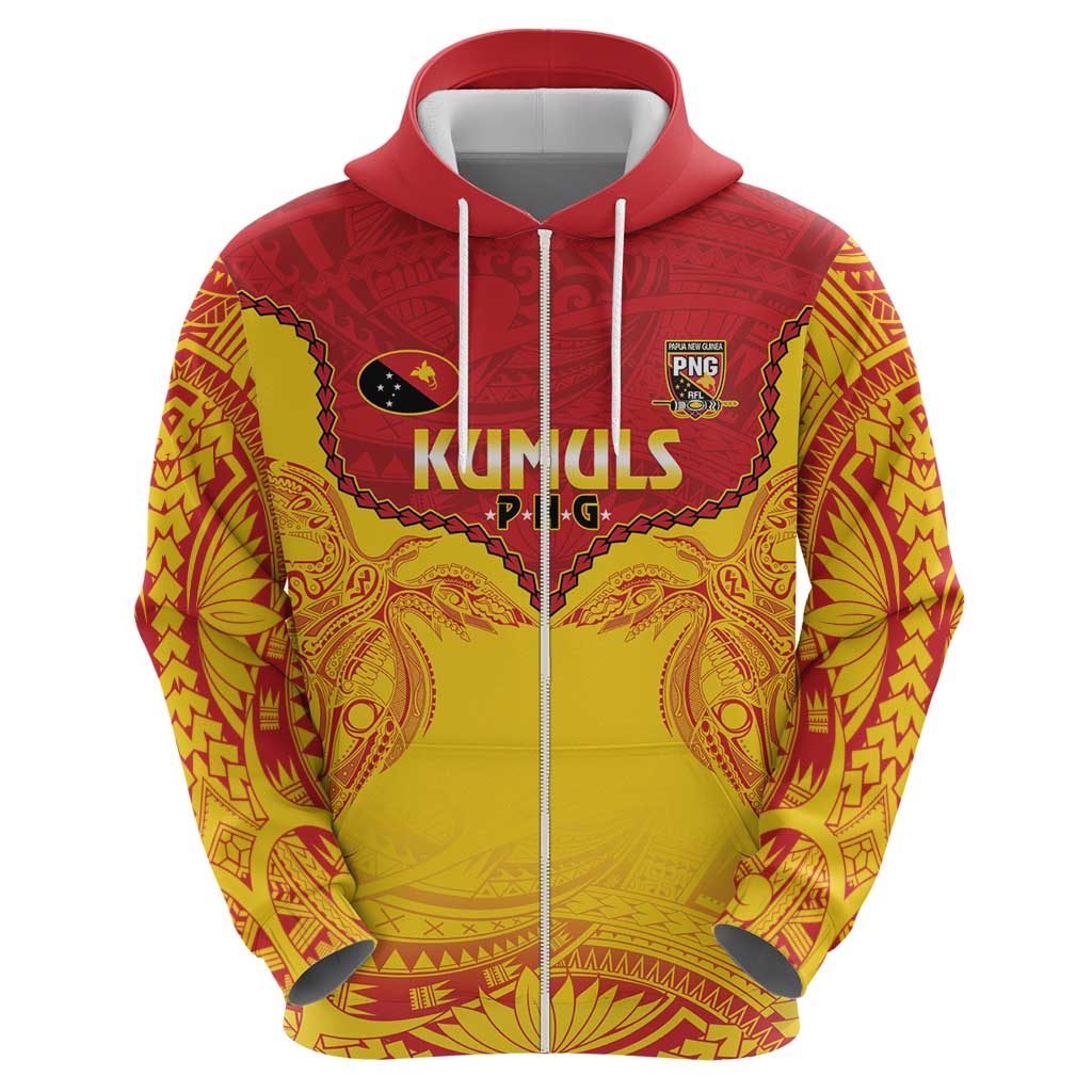 Papua New Guinea Rugby Custom Zip Hoodie Go Kumuls PNG - Polynesian Pattern