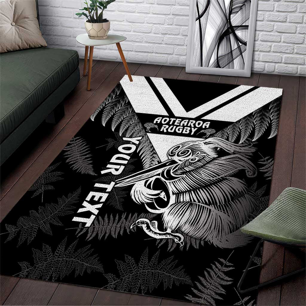 Aotearoa Silver Fern Rugby Custom Area Rug 2024 Go Kiwi LT14 Black - Polynesian Pride
