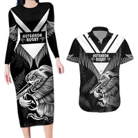 Aotearoa Silver Fern Rugby Custom Couples Matching Long Sleeve Bodycon Dress and Hawaiian Shirt 2024 Go Kiwi LT14 Black - Polynesian Pride