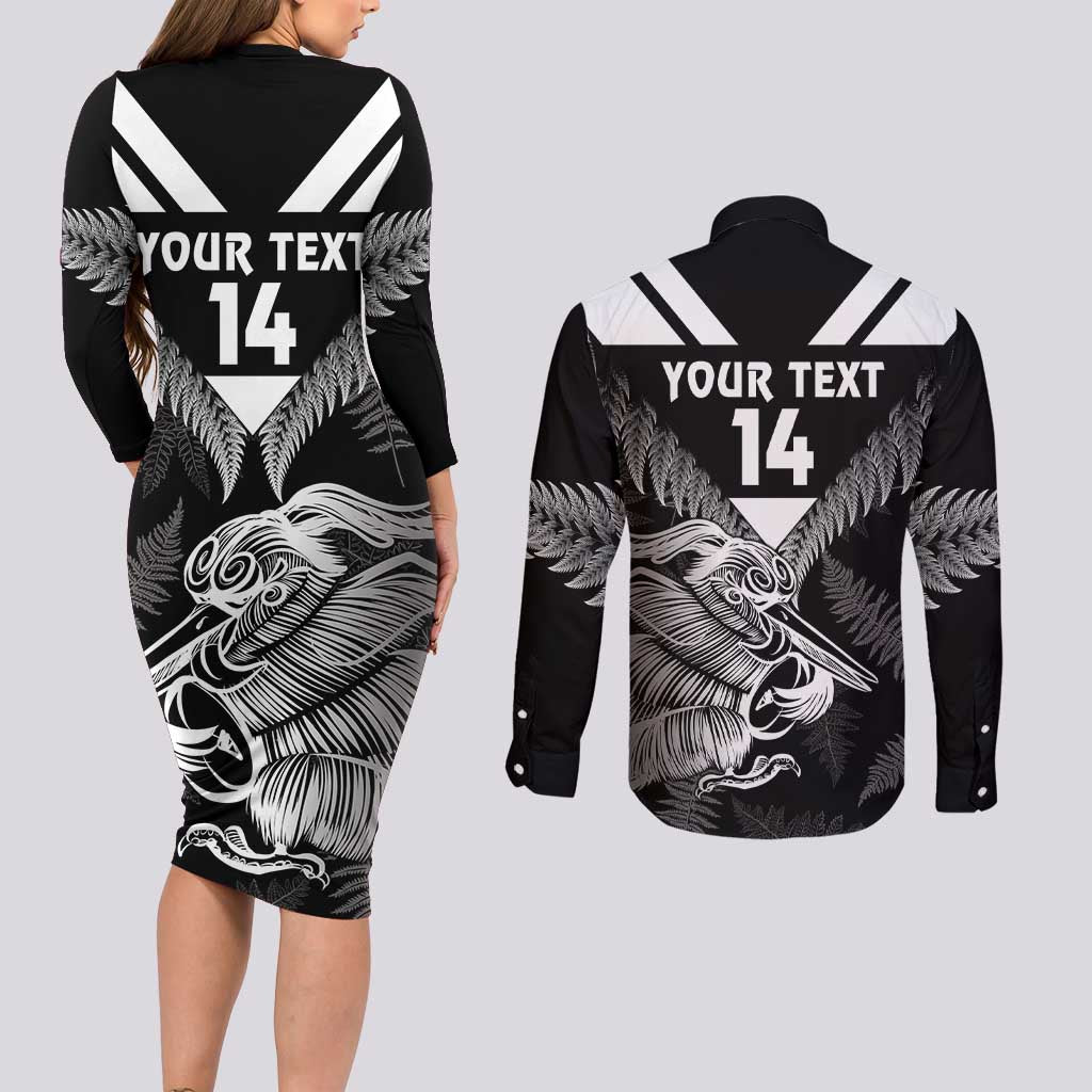 Aotearoa Silver Fern Rugby Custom Couples Matching Long Sleeve Bodycon Dress and Long Sleeve Button Shirt 2024 Go Kiwi LT14 - Polynesian Pride