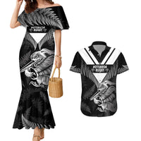Aotearoa Silver Fern Rugby Custom Couples Matching Mermaid Dress and Hawaiian Shirt 2024 Go Kiwi LT14 Black - Polynesian Pride
