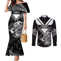 Aotearoa Silver Fern Rugby Custom Couples Matching Mermaid Dress and Long Sleeve Button Shirt 2024 Go Kiwi LT14 Black - Polynesian Pride